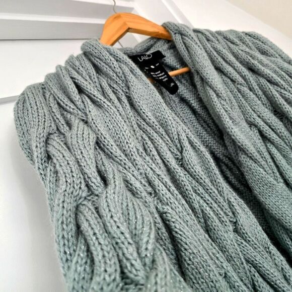 Lalo Cardigans Vazi Long Sparkle Wool Angora Mohair Coat Cardigan Turquoise - Picture 7 of 13